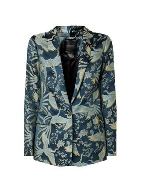 Scotch & Soda Bird-Print Satin Blazer - Blue/Gold Sz Small